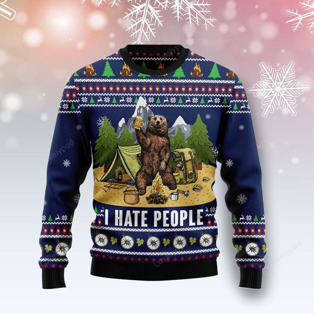 FUNSTUFFPRINT Camping I Hate People Ugly Christmas Sweater For Men & Women Ugly Sweater