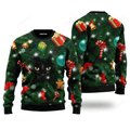 FUNSTUFFPRINT Black Cat Family Christmas Ugly Christmas Sweater For Men & Women Adult Ugly Sweater