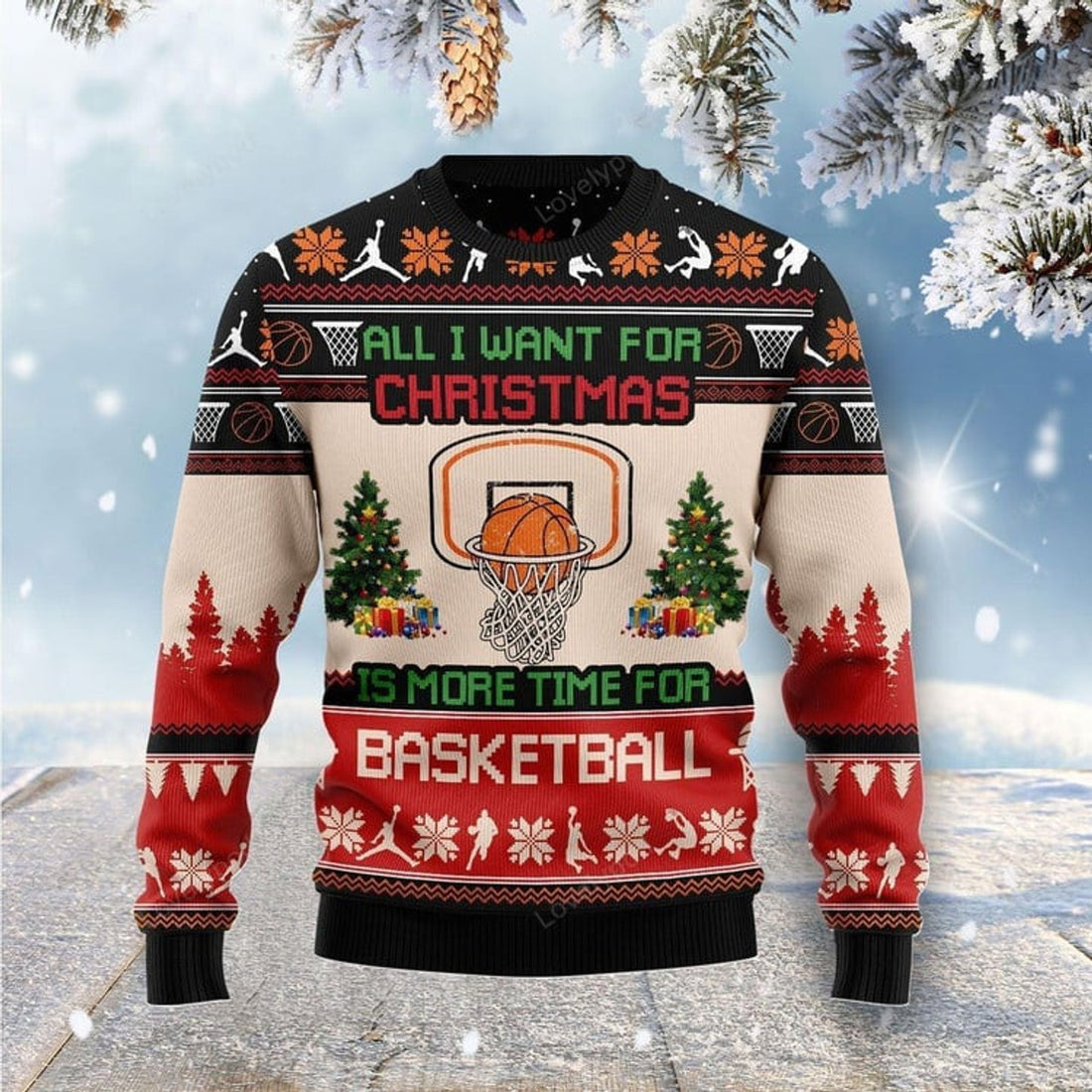 FUNSTUFFPRINT All I Want For Christmas Is More Time For Basketball Ugly Christmas Sweater For Men & Women Ugly Sweater