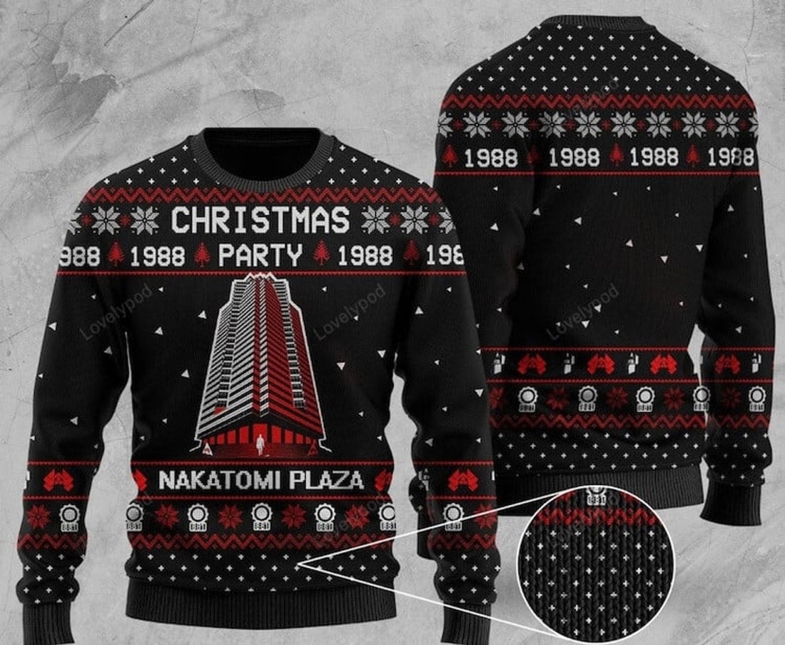 FUNSTUFFPRINT Christmas Party Nakatomi Plaza Ugly Christmas Sweater, Xmas Sweater, Christmas Gift Sweatshirt Ugly Sweater