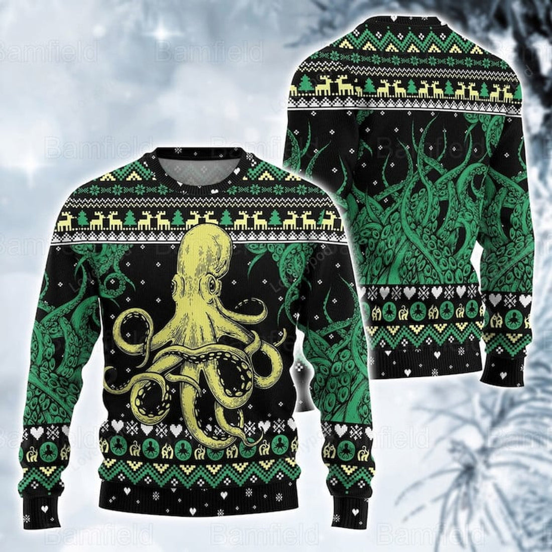 FUNSTUFFPRINT Octopus Ugly Christmas Sweater, Christmas Ugly Sweater, Octopus Cool Ugly Sweater, Octopus Christmas Shirt Ugly Sweater