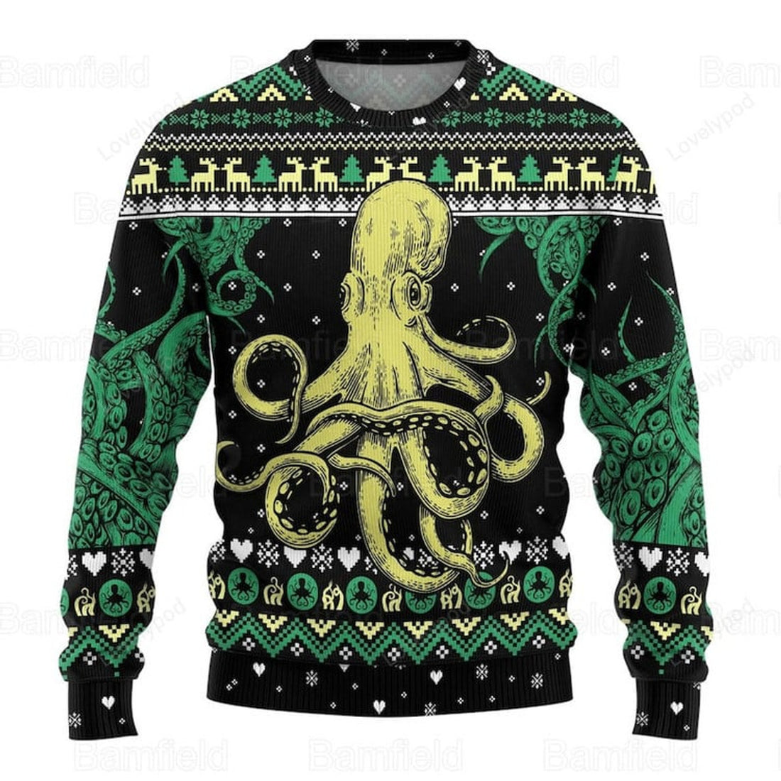 FUNSTUFFPRINT Octopus Ugly Christmas Sweater, Christmas Ugly Sweater, Octopus Cool Ugly Sweater, Octopus Christmas Shirt Ugly Sweater