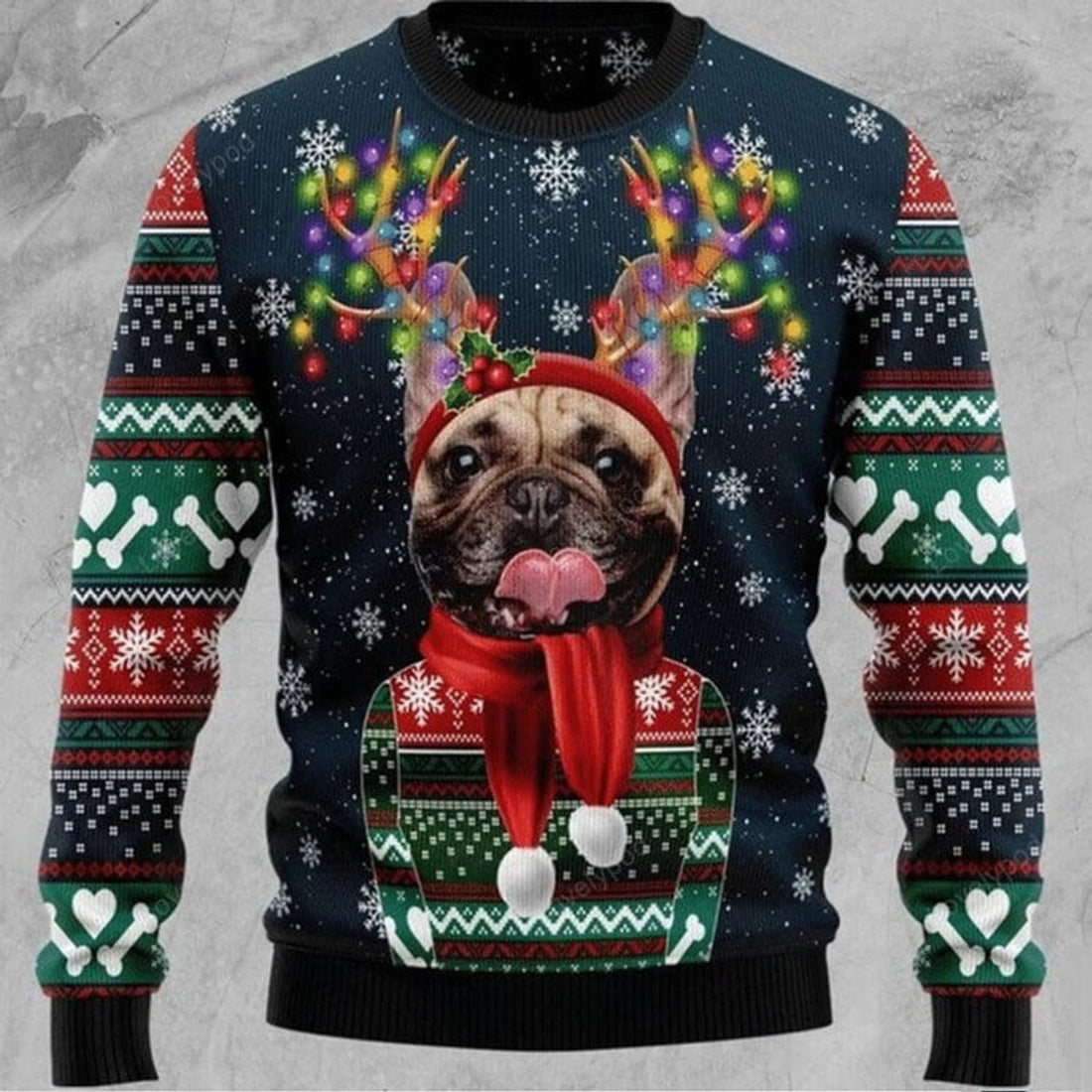 FUNSTUFFPRINT Dog Christmas Ugly Sweater, Pet Custom Funny Reindeer Horn Sweater, Pet Custom Christmas Sweater, Christmas Sweatshirt Ugly Sweater