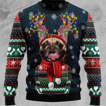 FUNSTUFFPRINT Dog Christmas Ugly Sweater, Pet Custom Funny Reindeer Horn Sweater, Pet Custom Christmas Sweater, Christmas Sweatshirt Ugly Sweater