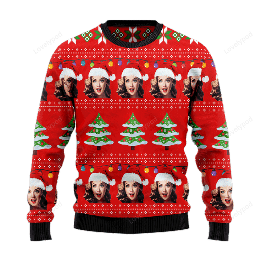 FUNSTUFFPRINT Christmas Ugly Sweater, Custom Family Members & Friends Face Personalized Christmas Sweater Ugly Sweater