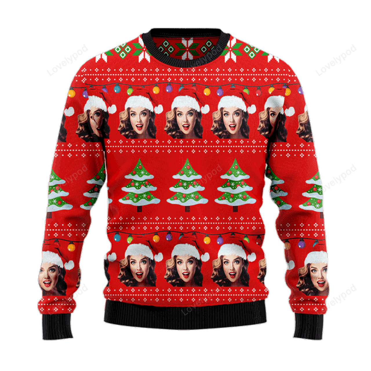 FUNSTUFFPRINT Christmas Ugly Sweater, Custom Family Members & Friends Face Personalized Christmas Sweater Ugly Sweater