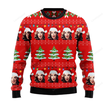 FUNSTUFFPRINT Christmas Ugly Sweater, Custom Family Members & Friends Face Personalized Christmas Sweater Ugly Sweater