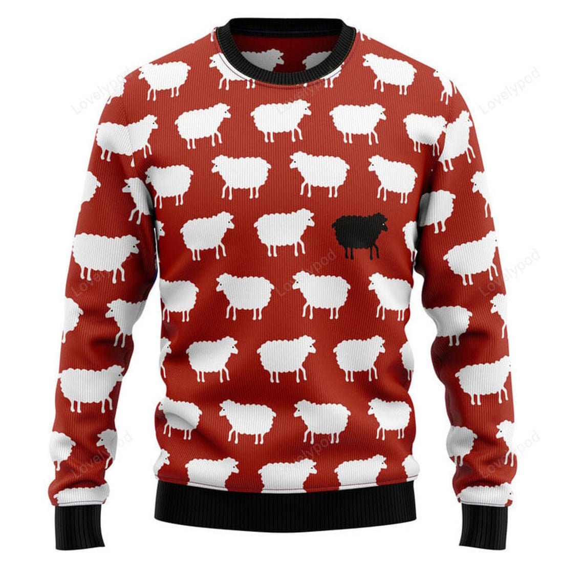 FUNSTUFFPRINT Sheep Black And White Ugly Christmas Sweater, Ugly Christmas Sweater Sweatshirt, Christmas gift for Sheep lover Ugly Sweater