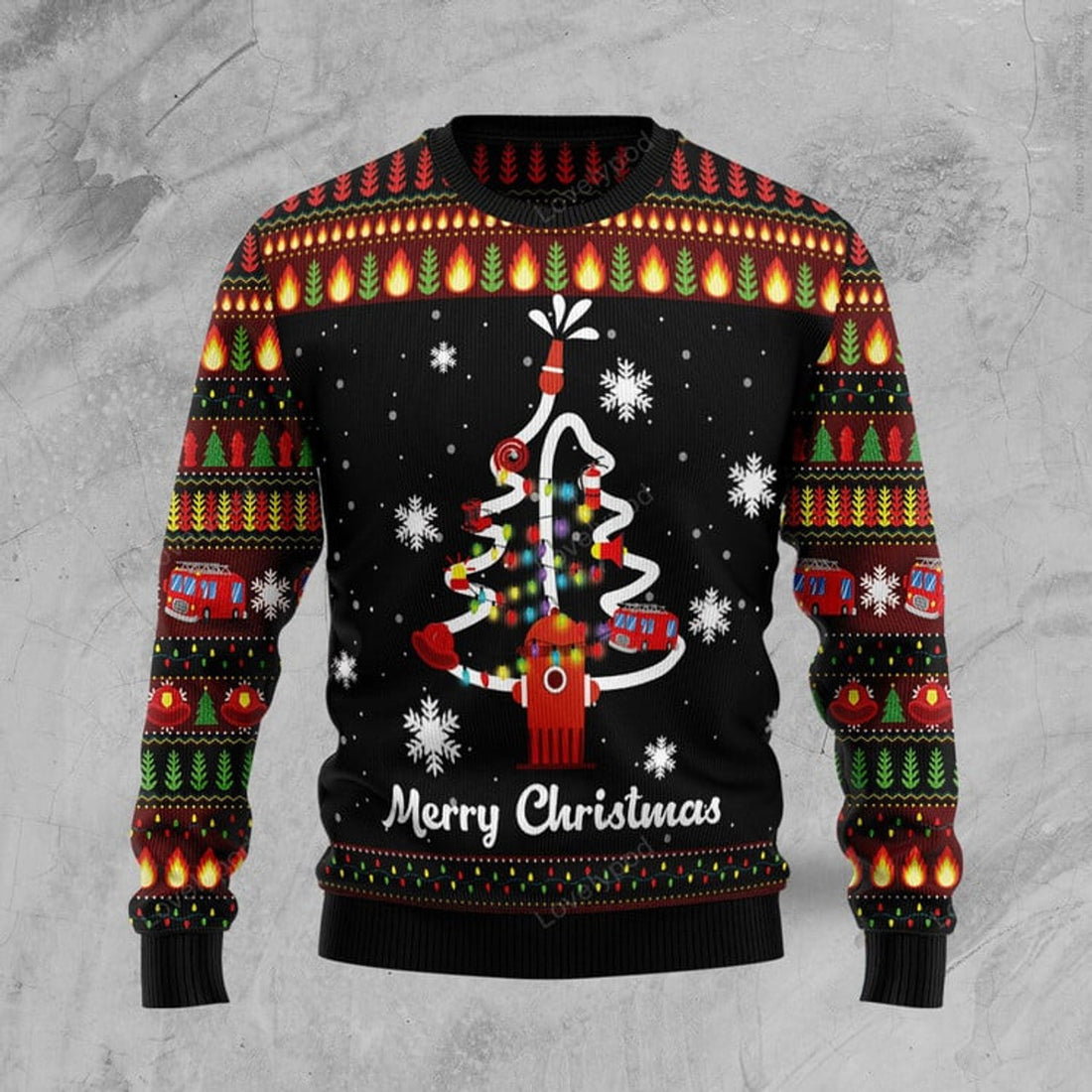 FUNSTUFFPRINT Merry Christmas Firefighter Ugly Christmas sweater, Ugly Christmas Sweater Sweatshirt, Christmas gift Firefighter Ugly Sweater