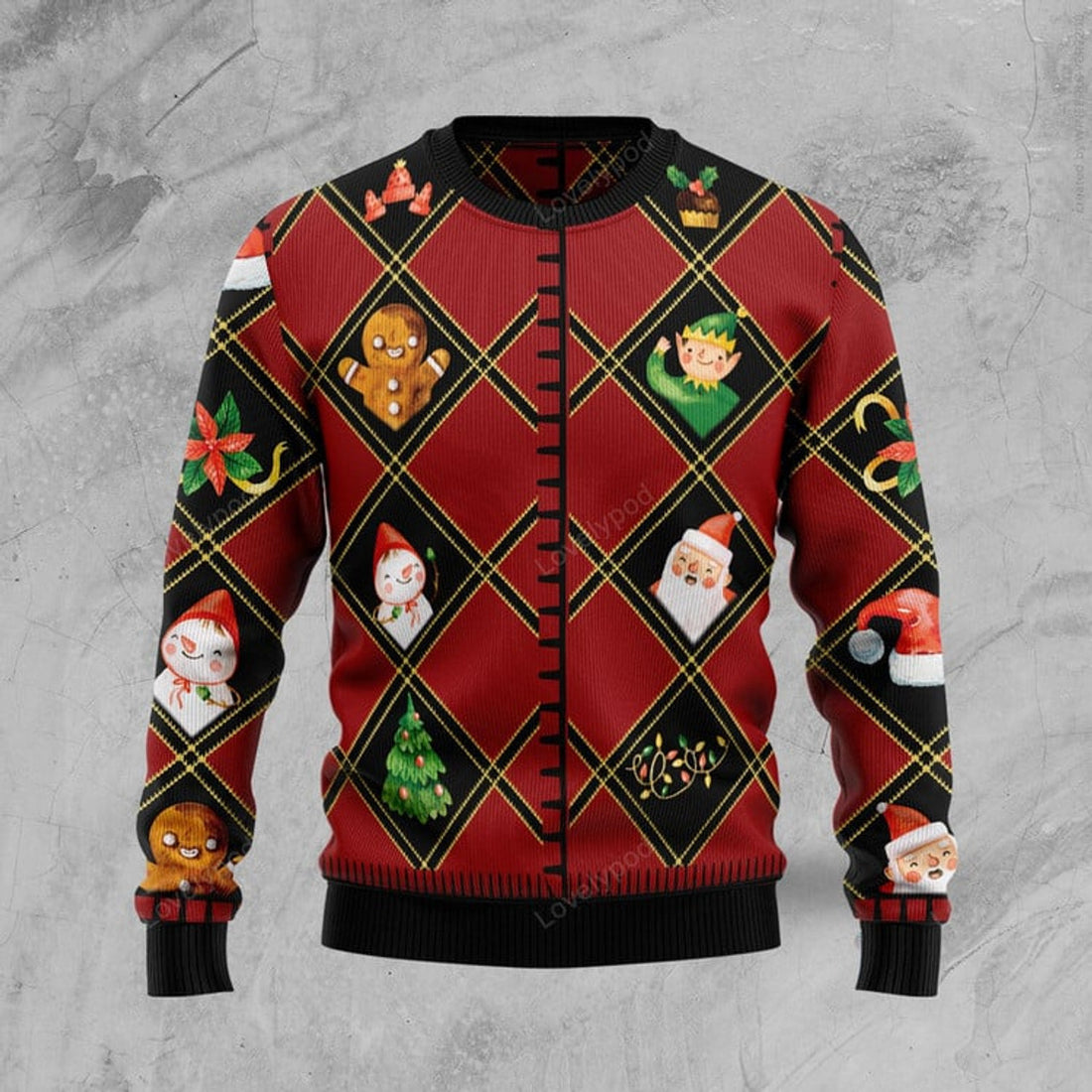 FUNSTUFFPRINT Christmas Symbols Ugly Christmas Sweater, Christmas apparel, Xmas gift for adult Ugly Sweater