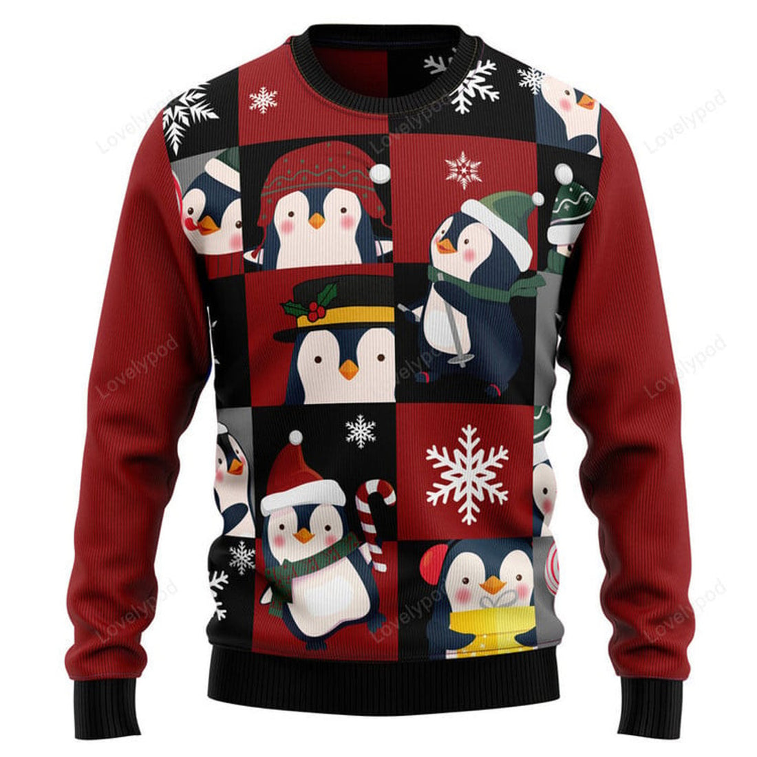 FUNSTUFFPRINT Cute Penguin Ugly Christmas Sweater, Christmas apparel, Xmas gift for adult Ugly Sweater