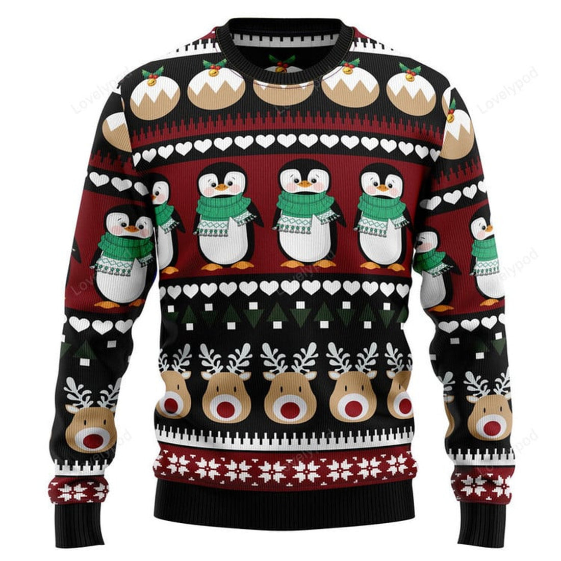 FUNSTUFFPRINT Penguin Group Ugly Christmas Sweater, Christmas apparel, Xmas gift for adult Ugly Sweater