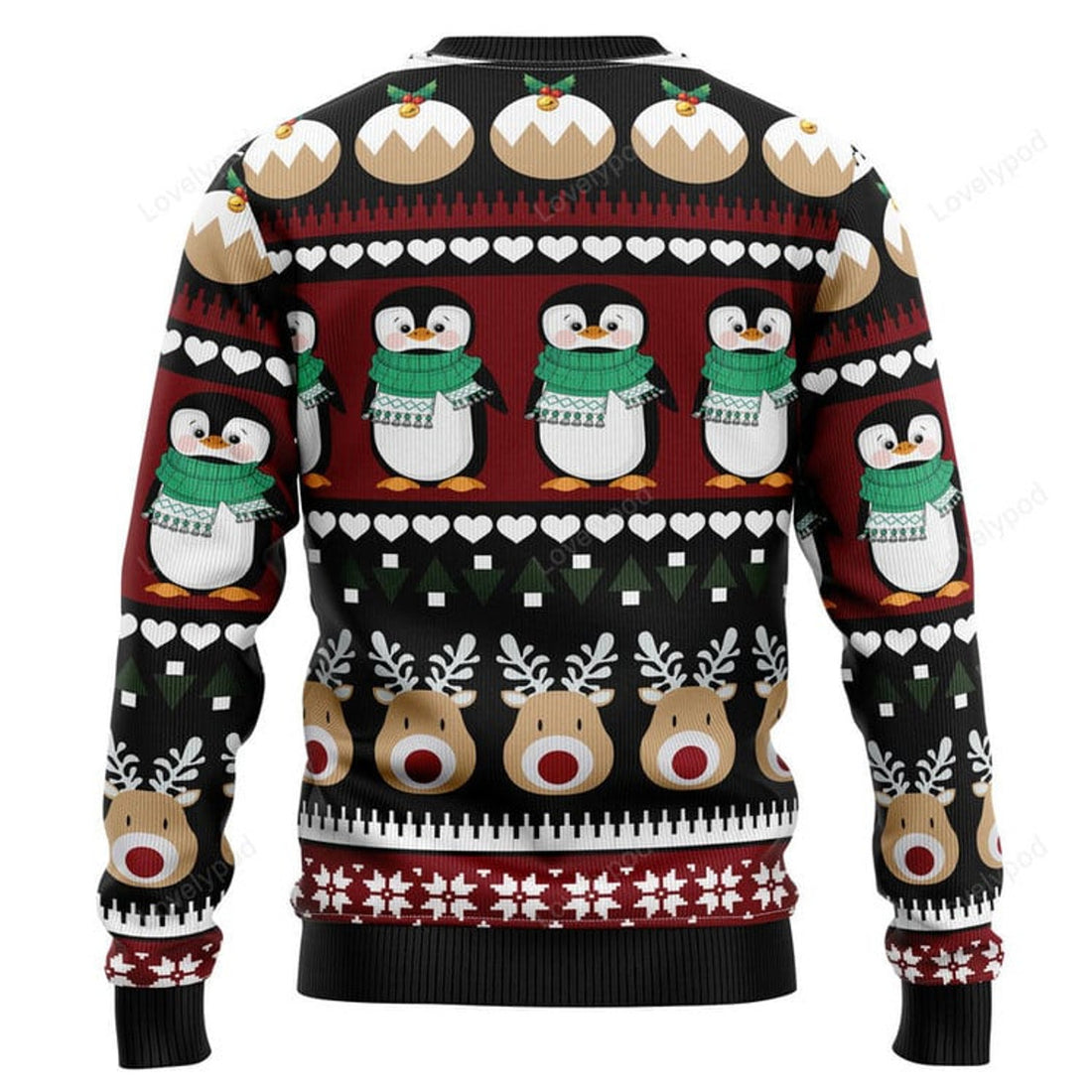 FUNSTUFFPRINT Penguin Group Ugly Christmas Sweater, Christmas apparel, Xmas gift for adult Ugly Sweater