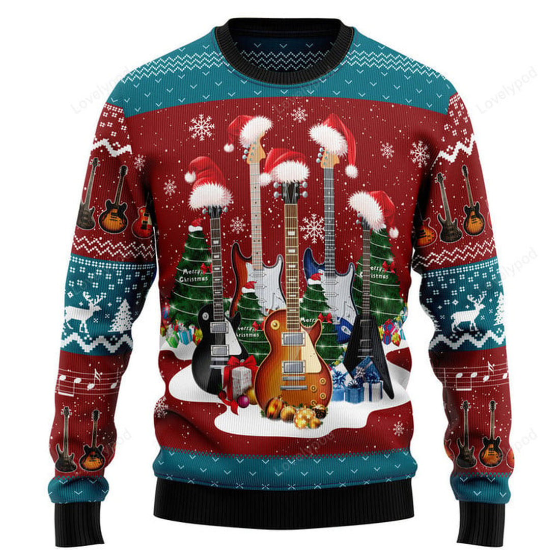 FUNSTUFFPRINT Guitar Christmas Ugly Christmas Sweater, Christmas apparel, Xmas gift for adult Ugly Sweater