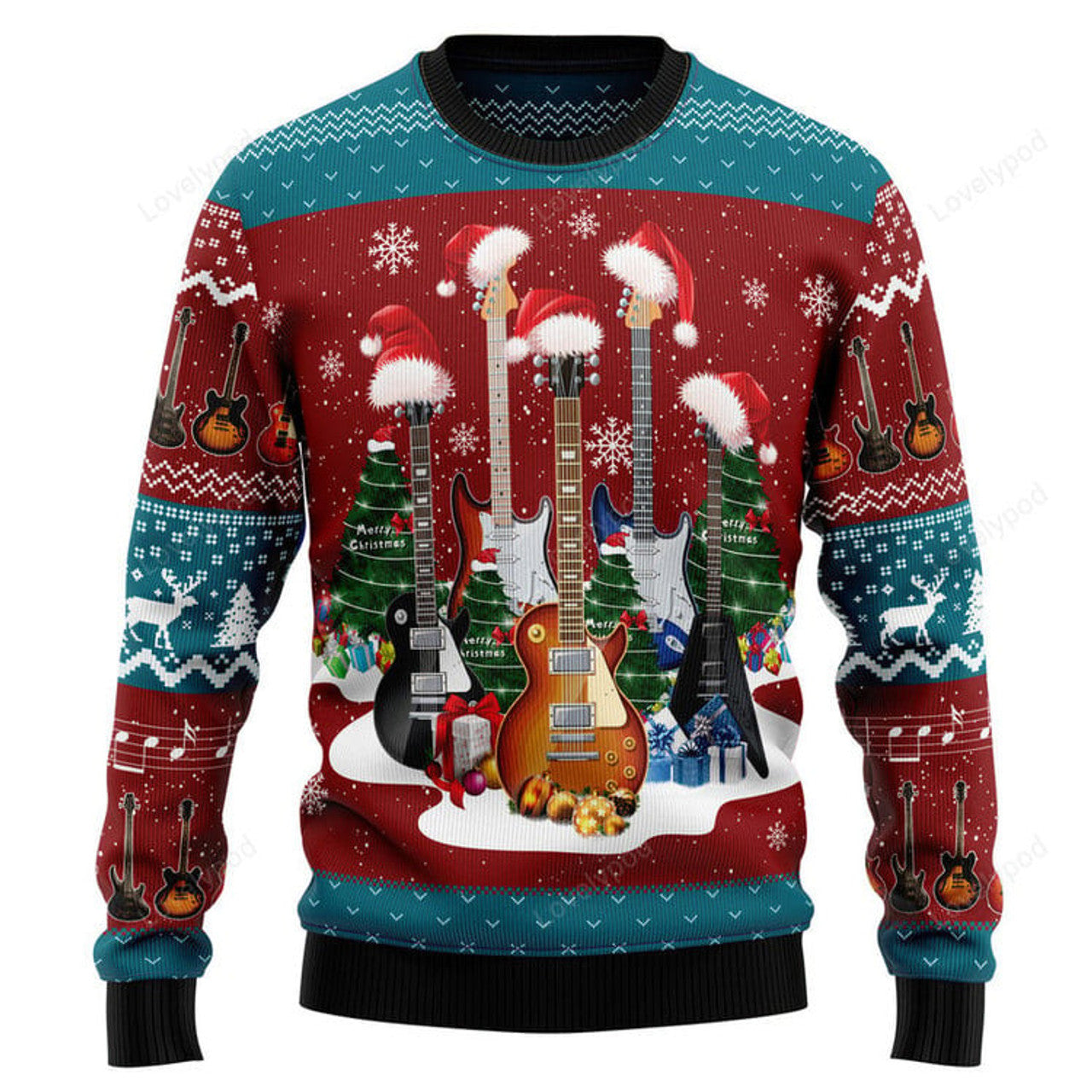 FUNSTUFFPRINT Guitar Christmas Ugly Christmas Sweater, Christmas apparel, Xmas gift for adult Ugly Sweater