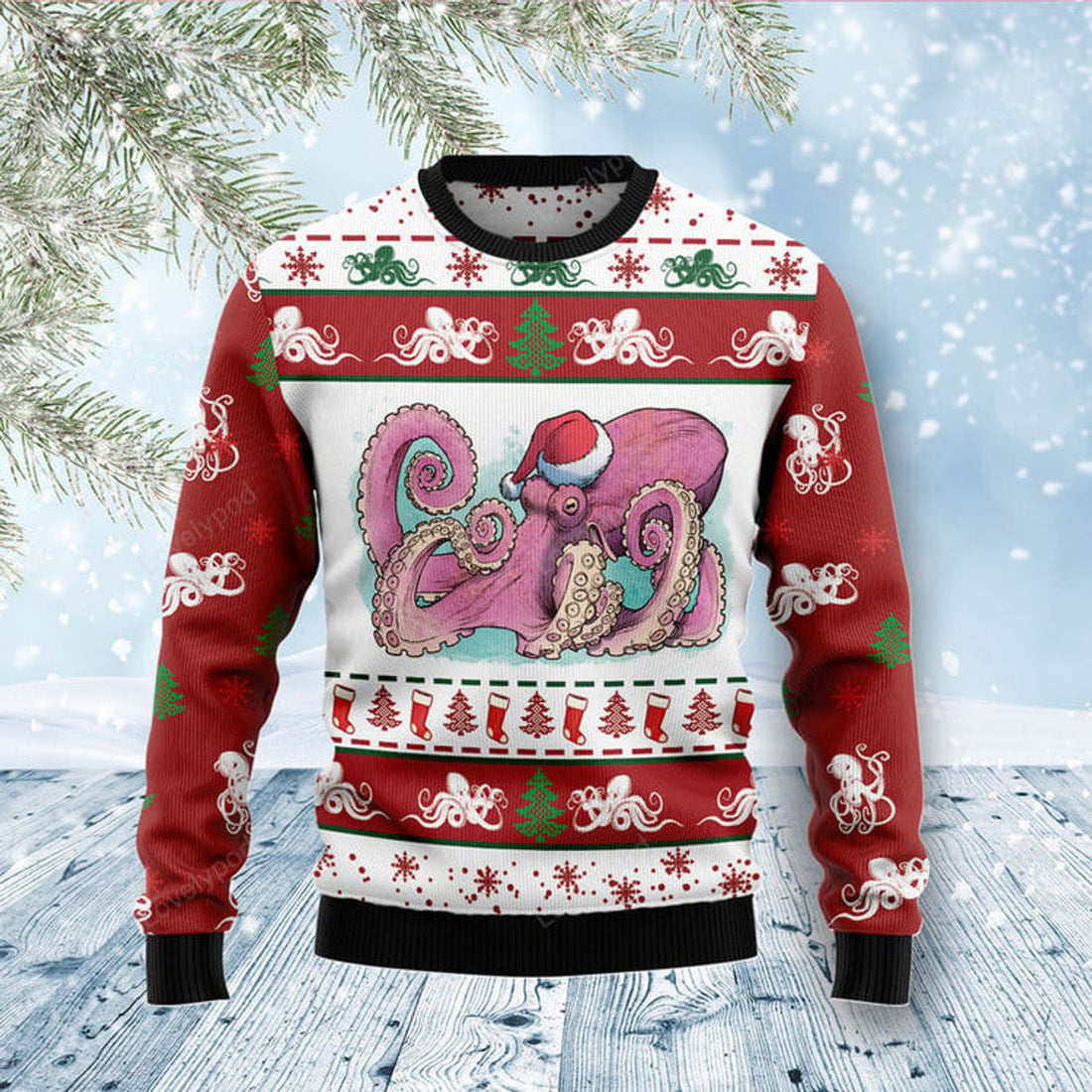 FUNSTUFFPRINT Octopus Noel Ugly Christmas Sweater, Christmas apparel, Christmas gift for adult Ugly Sweater