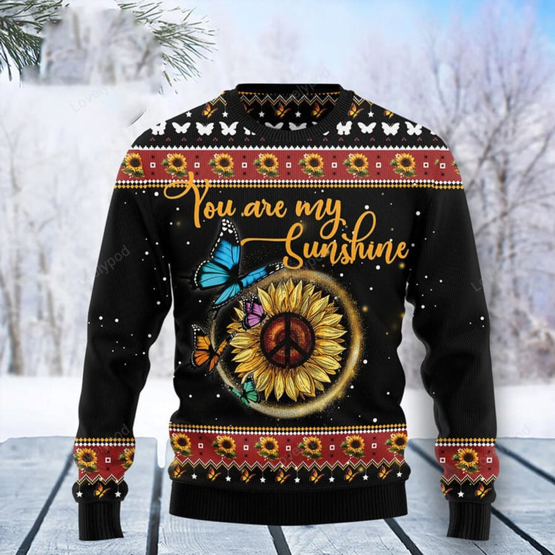 FUNSTUFFPRINT Butterfly Sunshine Ugly Christmas Sweater, Christmas apparel, Christmas gift for adult Ugly Sweater