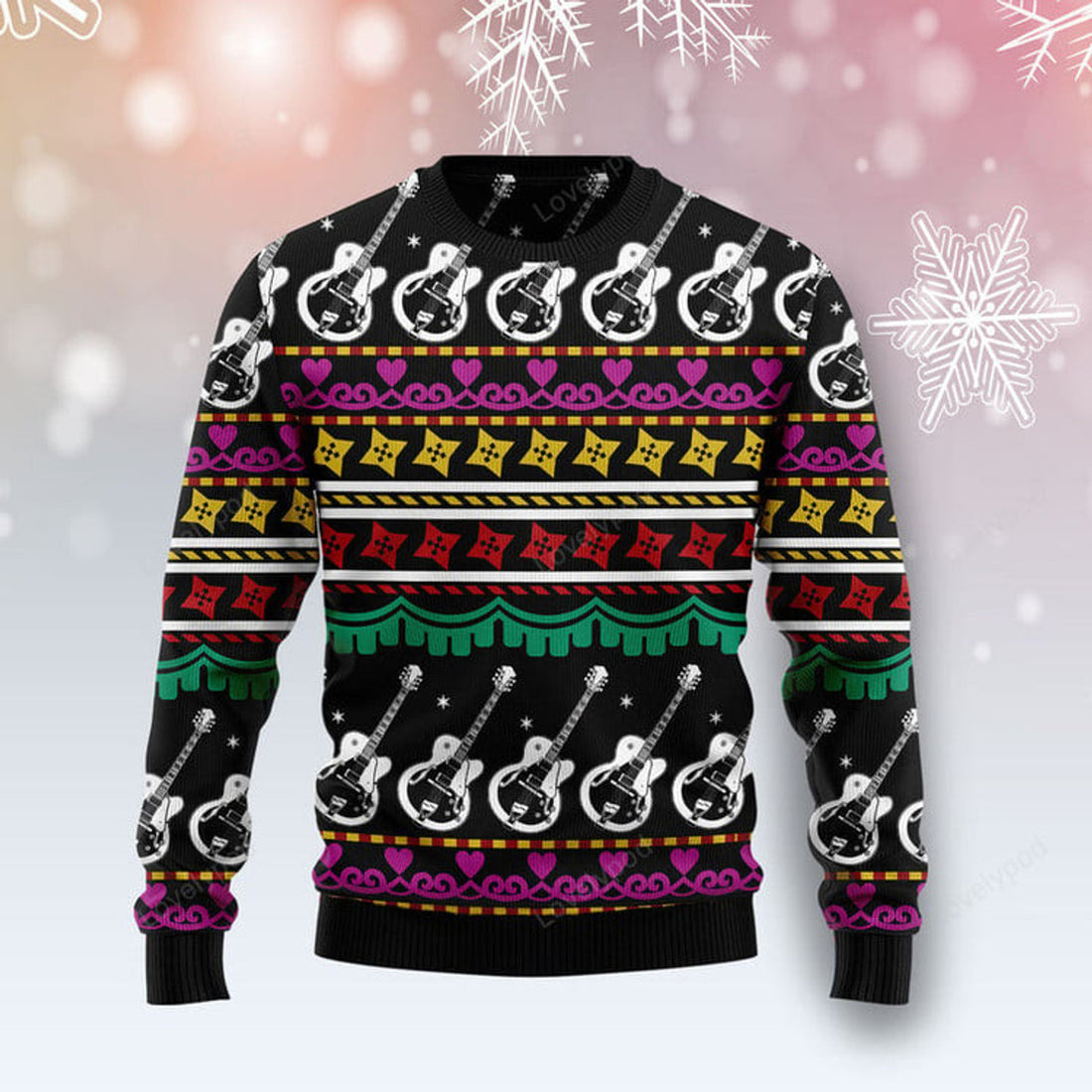 FUNSTUFFPRINT Guitar Christmas Ugly Christmas Sweater, Christmas gift for guitar lover Ugly Sweater