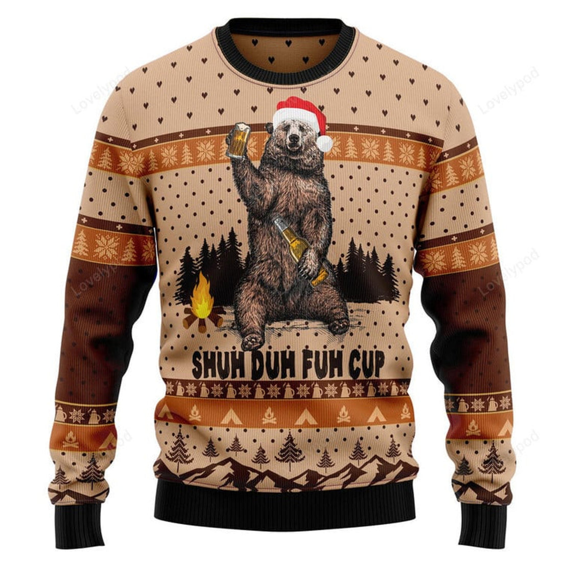 FUNSTUFFPRINT Bear Camping Christmas Ugly Christmas Sweater Ugly Sweater