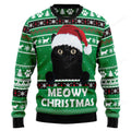 FUNSTUFFPRINT Meowy Black Cat Ugly Christmas Sweater, Black cat sweatshirt, Christmas gift Ugly Sweater