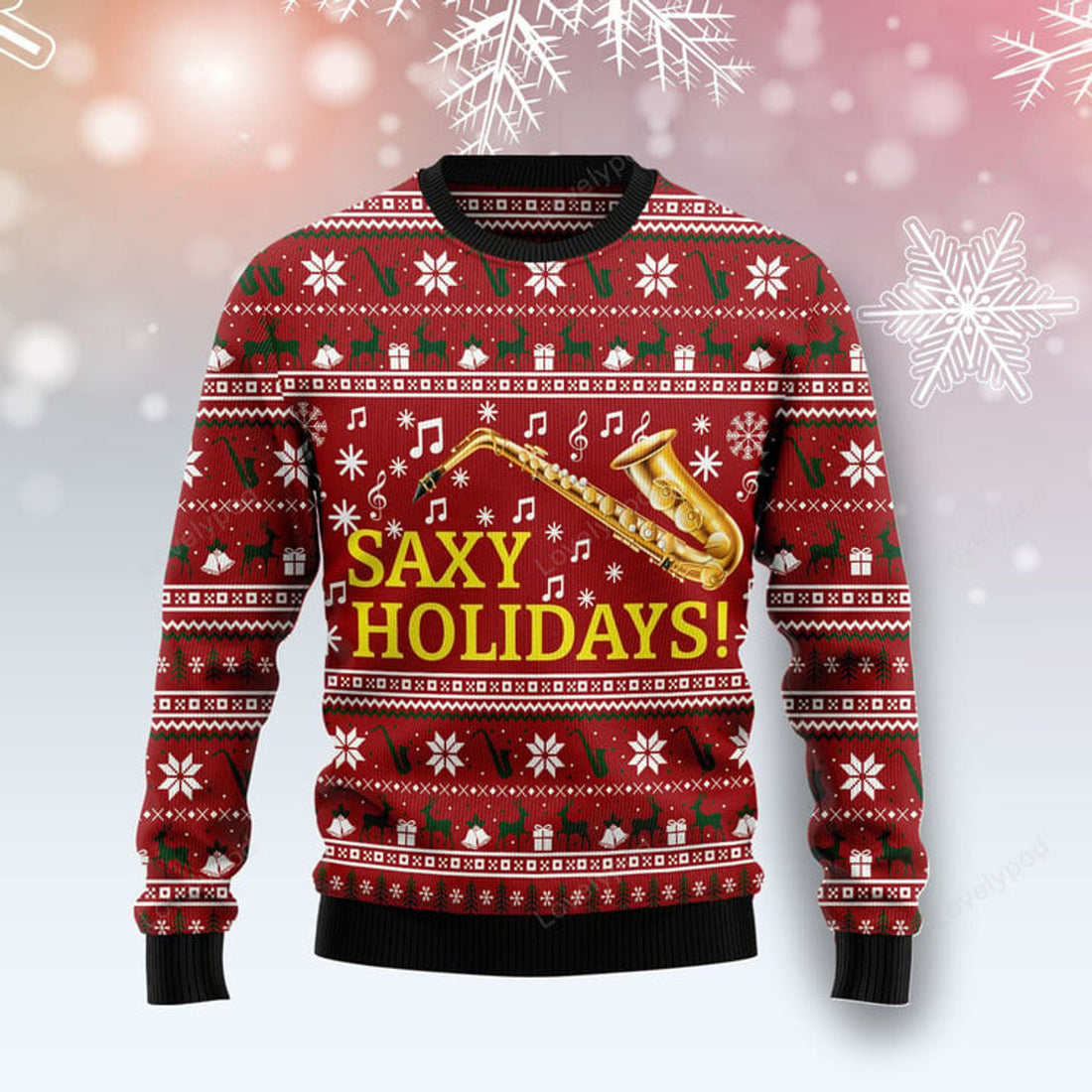 FUNSTUFFPRINT Saxy Holidays Saxophone Ugly Christmas Sweater for men and women, Christmas gift for Family Ugly Sweater