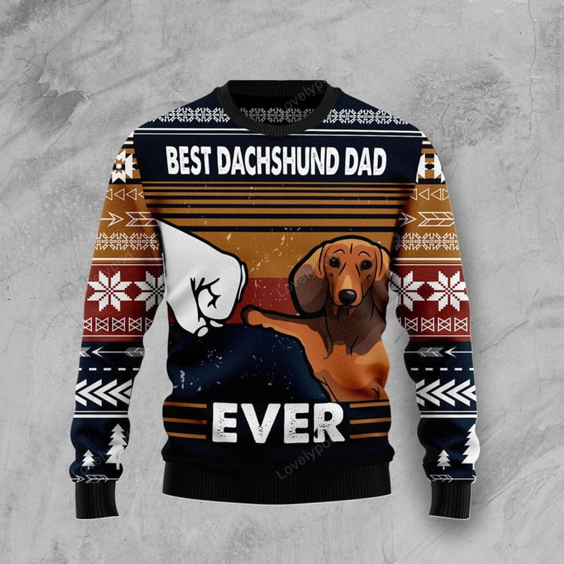 FUNSTUFFPRINT Best Dachshund Dad Ever Ugly Christmas Sweater, ugly Christmas sweater for men and women Ugly Sweater