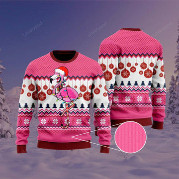 FUNSTUFFPRINT Flamingo Christmas Ugly Christmas Sweater For Men & Women Ugly Sweater