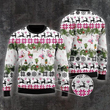 FUNSTUFFPRINT Flamingo Christmas Christmas Sweater For Men & Women Ugly Sweater