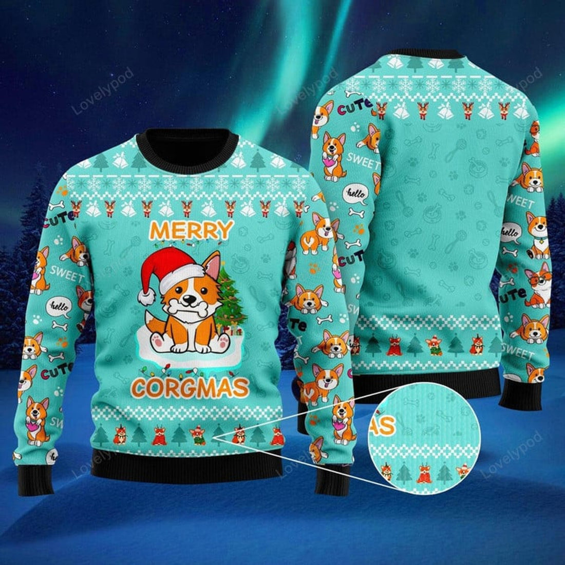 FUNSTUFFPRINT Funny Dog Merry Corgmas Ugly Christmas Sweater For Men & Women Ugly Sweater