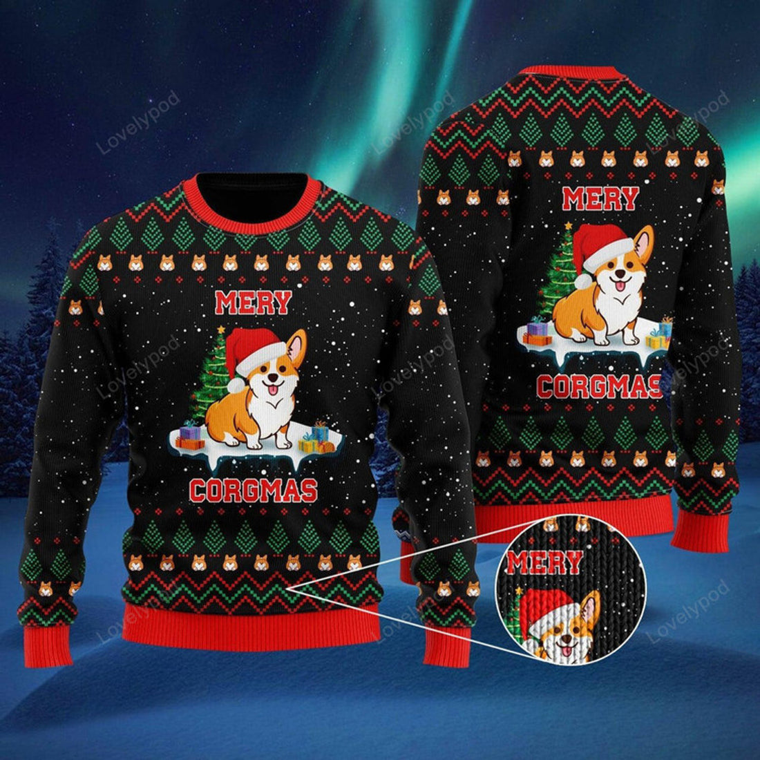 FUNSTUFFPRINT Funny Dog Merry Corgmas Christmas Sweater For Men & Women Ugly Sweater