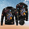 FUNSTUFFPRINT Funny Astronaut Fishing In Space Ugly Christmas Sweater For Men & Women Ugly Sweater