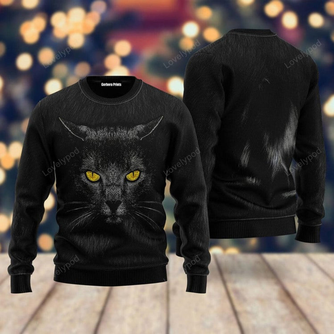 FUNSTUFFPRINT Black Cat Ugly Christmas Sweater For Men & Women Ugly Sweater