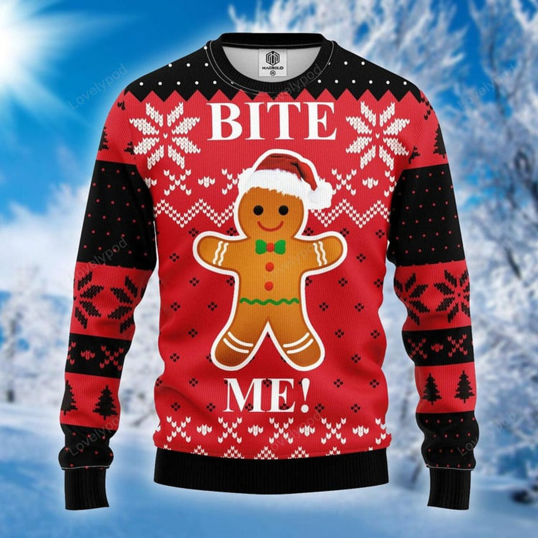 FUNSTUFFPRINT Bite Me Ugly Christmas Sweater For Men & Women Ugly Sweater