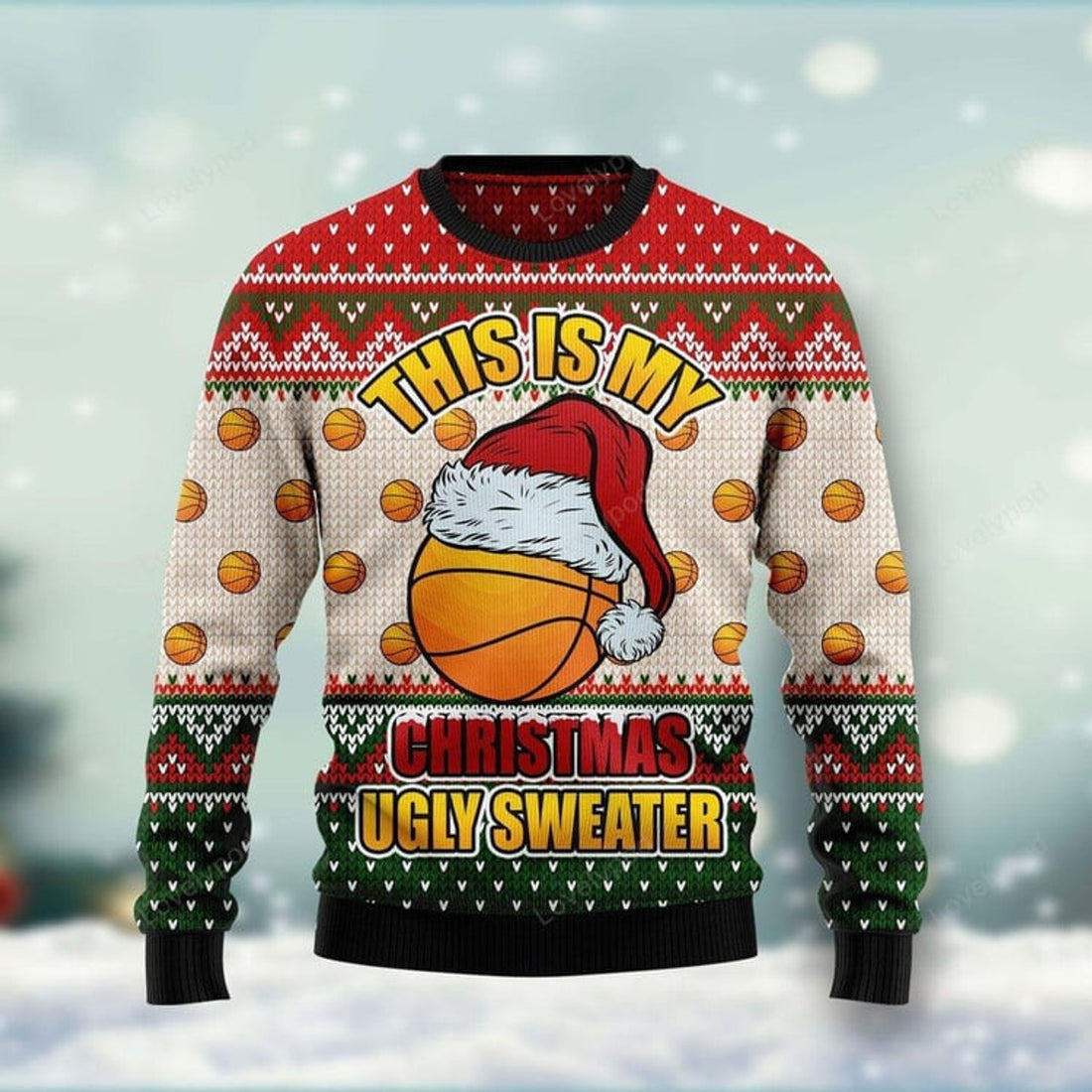 FUNSTUFFPRINT Basketball Ugly Christmas Sweater For Men & Women Adult Ugly Sweater