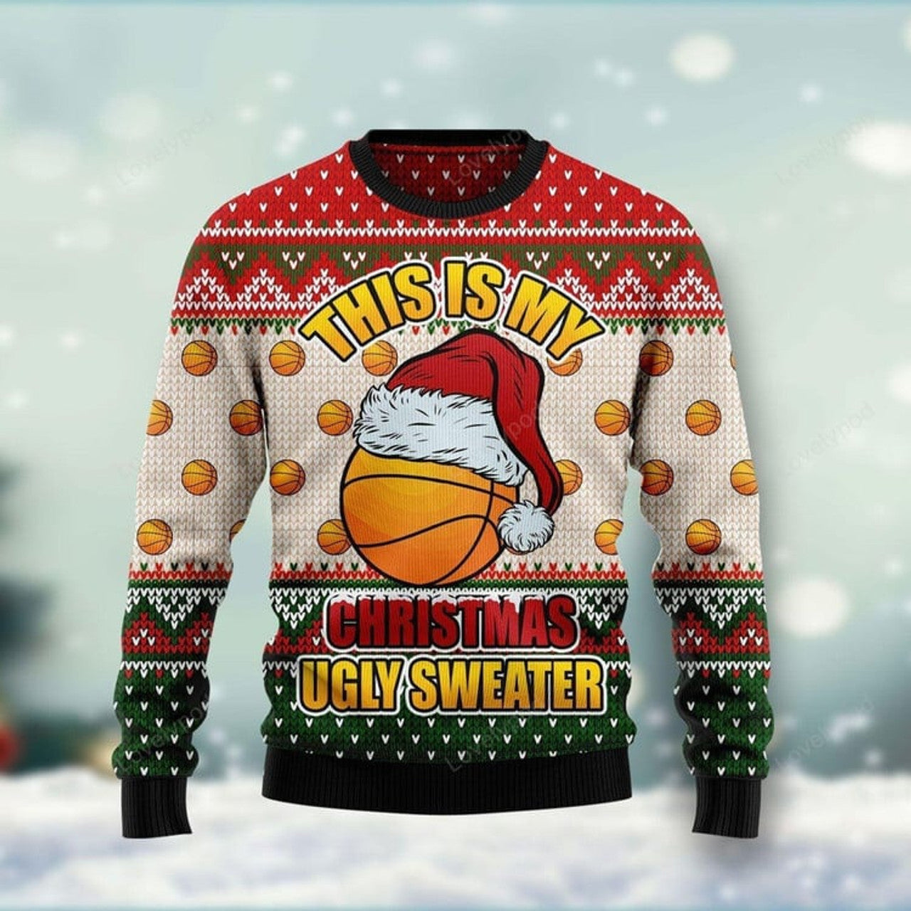 FUNSTUFFPRINT Basketball Ugly Christmas Sweater For Men & Women Adult Ugly Sweater
