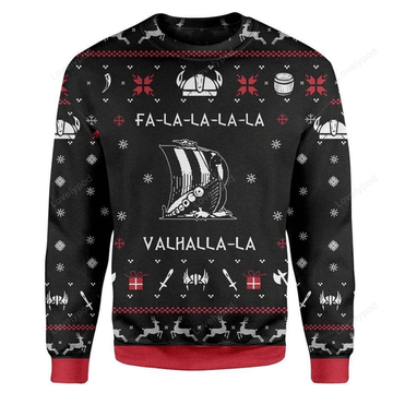 FUNSTUFFPRINT Valhalla Viking Ugly Christmas Sweater For Men & Women Adult Ugly Sweater