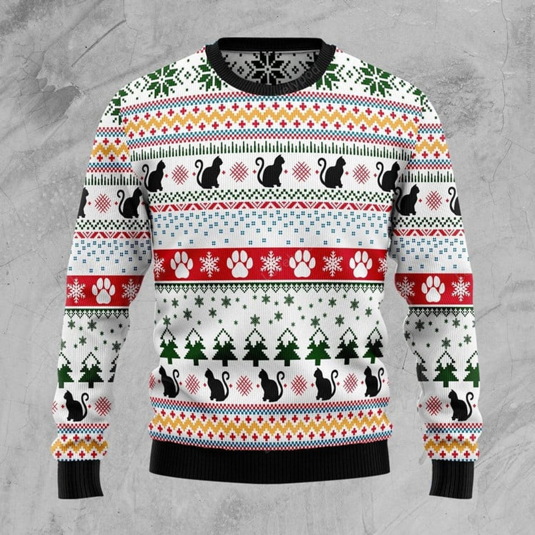 FUNSTUFFPRINT Black Cat Ugly Christmas Sweater, Christmas gift for cat lover Ugly Sweater