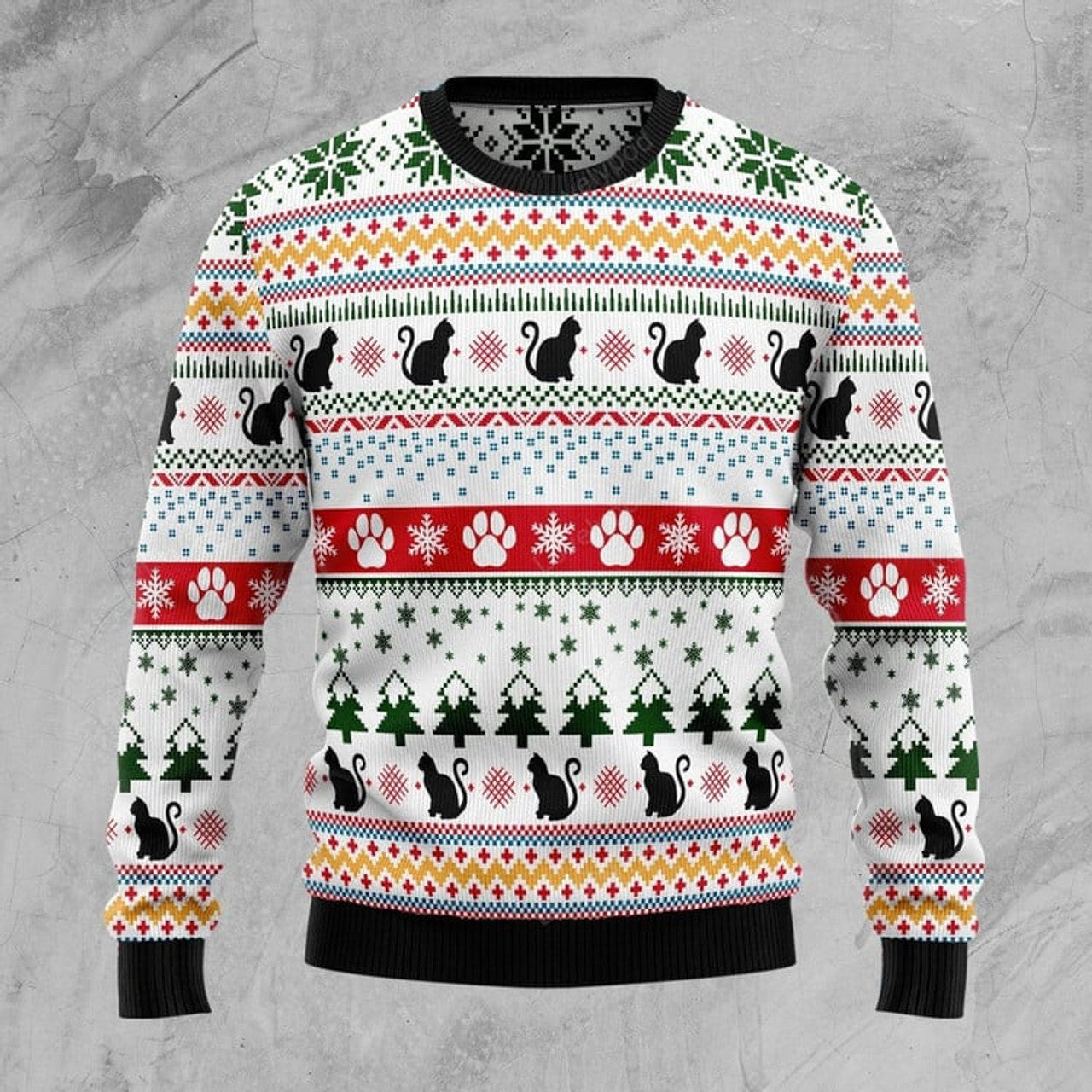 FUNSTUFFPRINT Black Cat Ugly Christmas Sweater, Christmas gift for cat lover Ugly Sweater