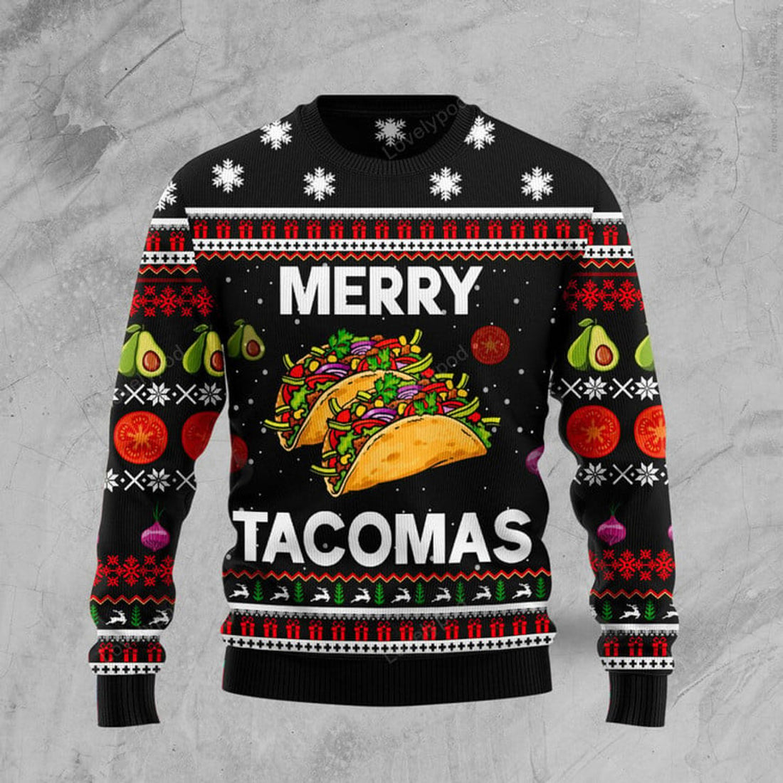 FUNSTUFFPRINT Merry Tacomas Ugly Christmas Sweater For Men & Women Adult Ugly Sweater