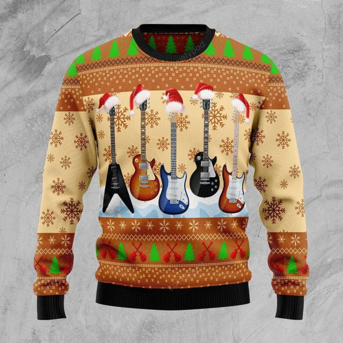 FUNSTUFFPRINT Guitar Xmas Ugly Christmas Sweater For Men & Women Ugly Sweater