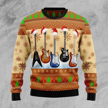 FUNSTUFFPRINT Guitar Xmas Ugly Christmas Sweater For Men & Women Ugly Sweater
