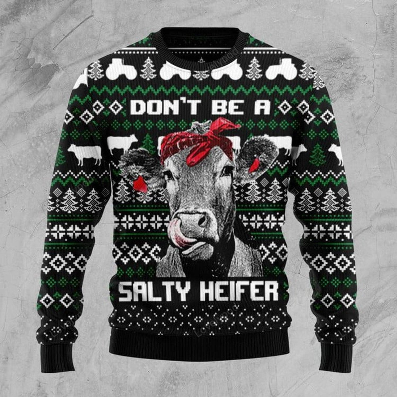 FUNSTUFFPRINT Cow Heifer Ugly Christmas Sweater For Men & Women Adult Ugly Sweater