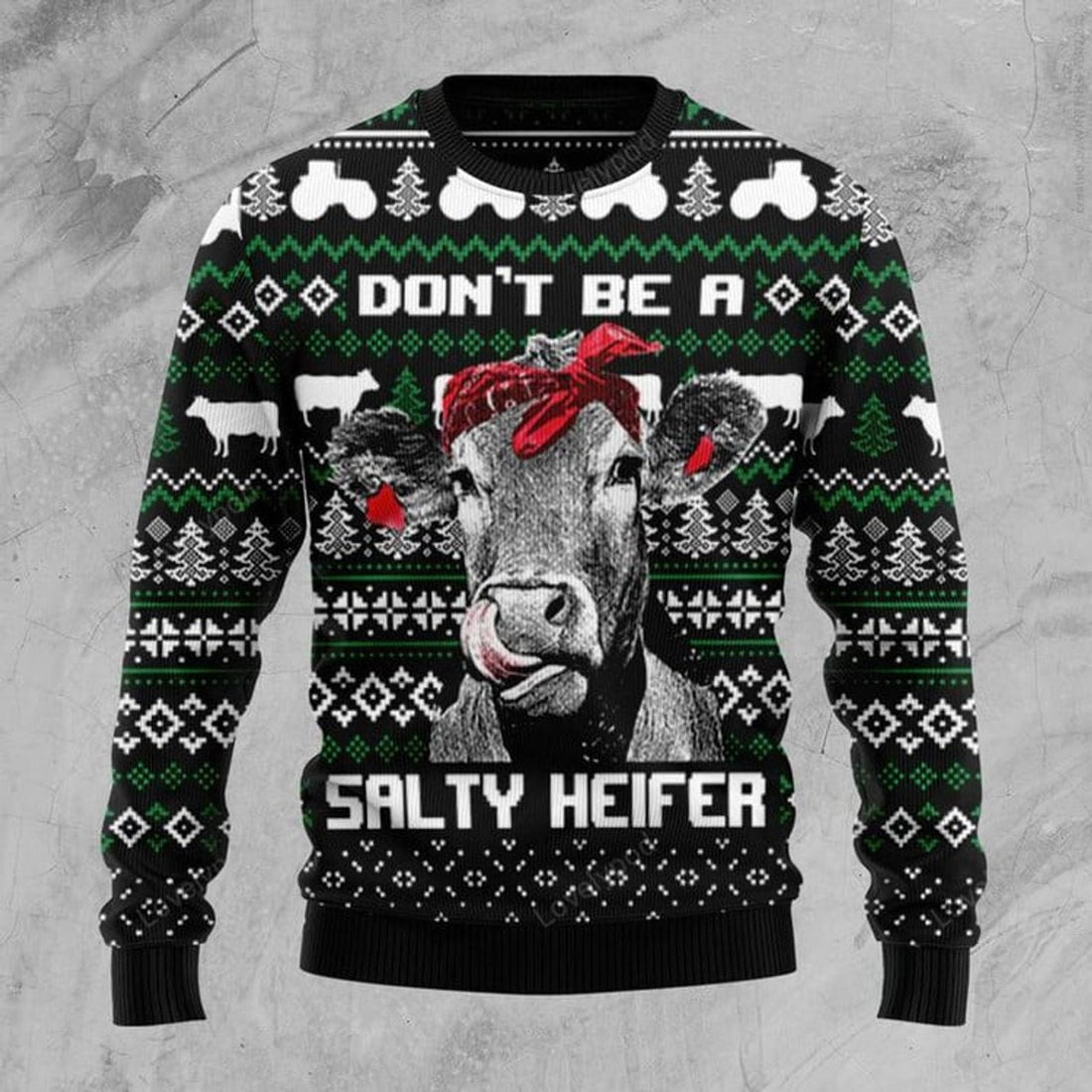 FUNSTUFFPRINT Cow Heifer Ugly Christmas Sweater For Men & Women Adult Ugly Sweater