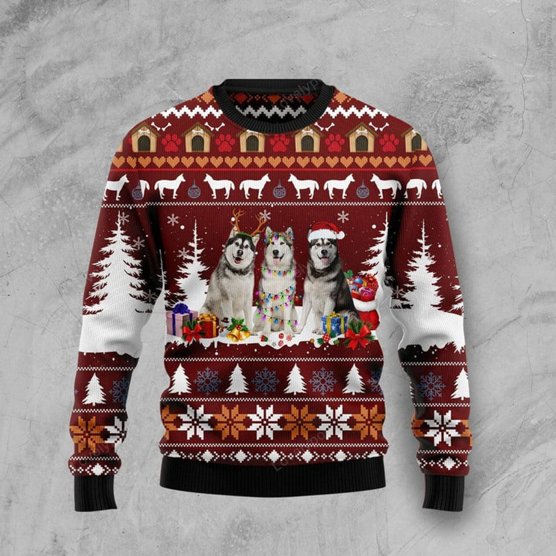 FUNSTUFFPRINT Cute Alaskan Ugly Christmas Sweater For Men & Women Adult Ugly Sweater