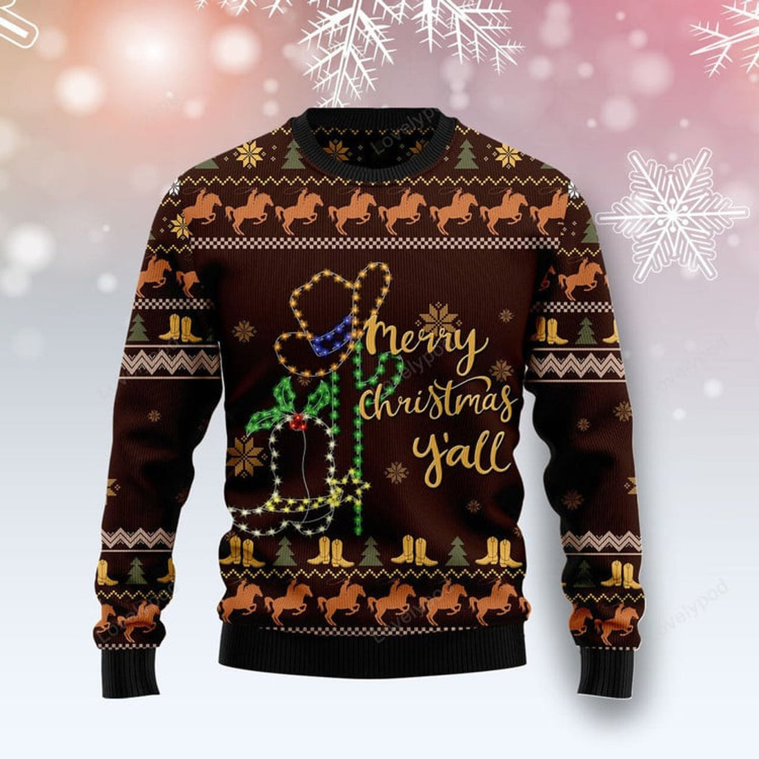 FUNSTUFFPRINT Cowboy Boots Ugly Christmas Sweater For Men & Women Adult, Christmas gift Ugly Sweater