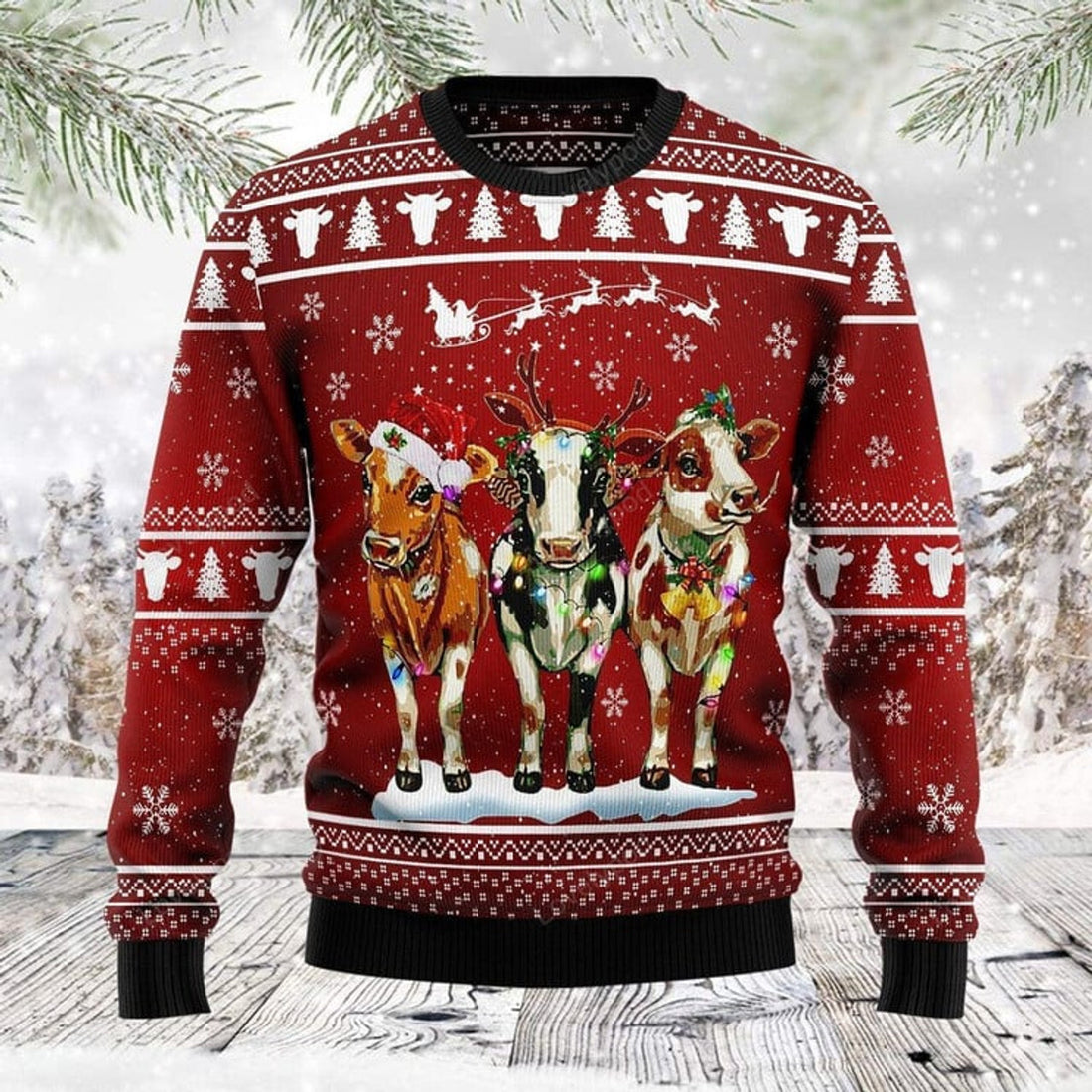 FUNSTUFFPRINT Cow Christmas Ugly Christmas Sweater For Men & Women Adult Ugly Sweater