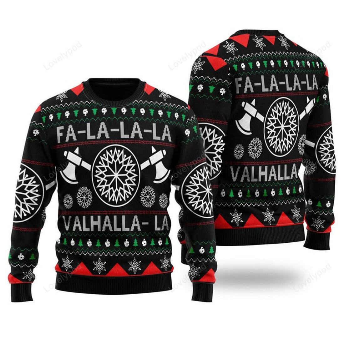FUNSTUFFPRINT Viking Valhalla Xmas Ugly Christmas Sweater For Men & Women Ugly Sweater