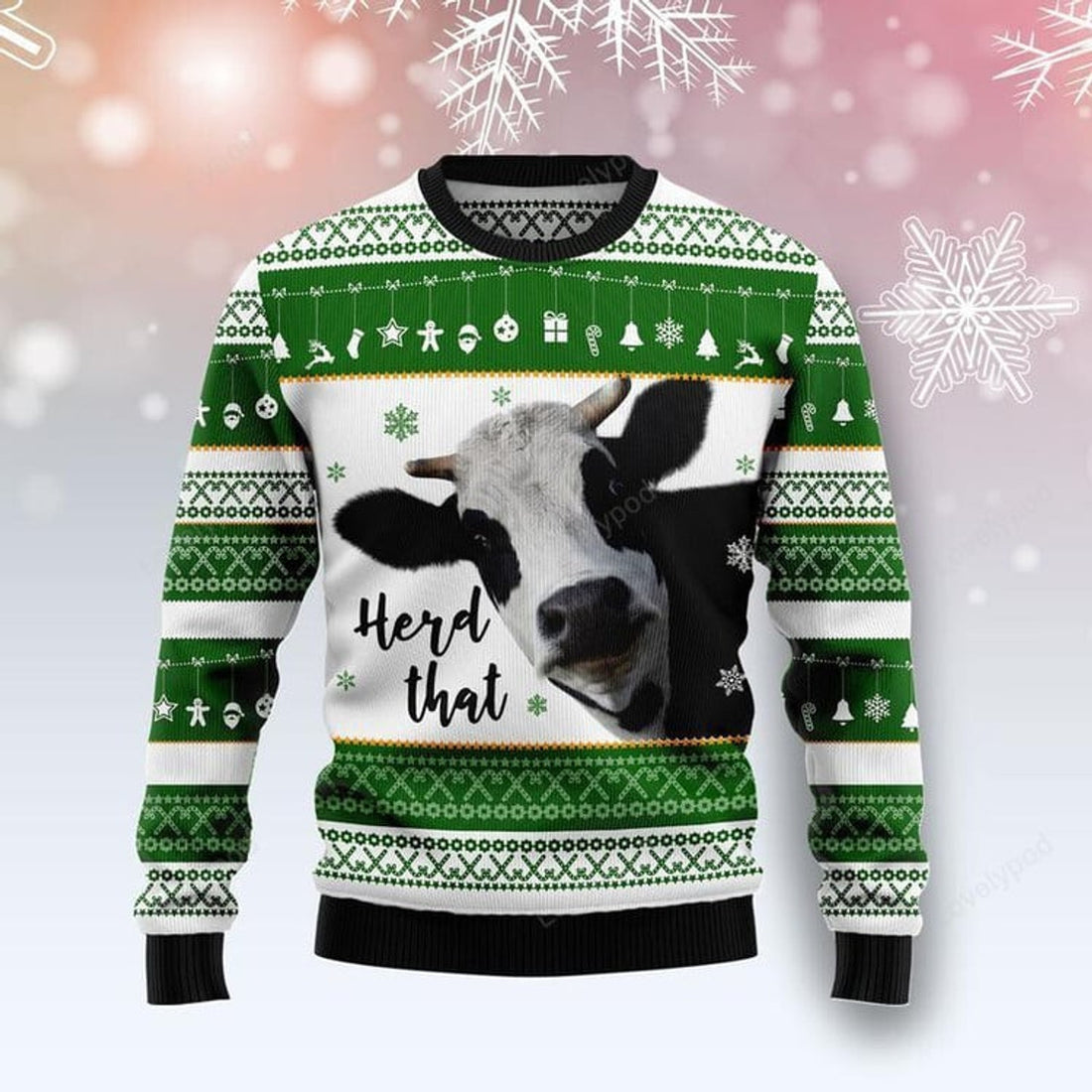 FUNSTUFFPRINT Cow Herd That Ugly Christmas Sweater, Farm christmas sweatshirt, Gift for Cow lover Ugly Sweater