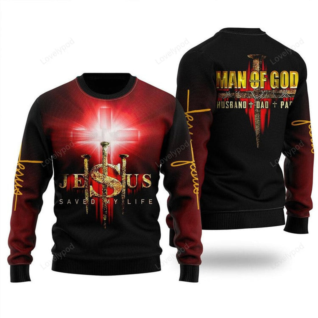 FUNSTUFFPRINT Jesus Man Of God Ugly Christmas Sweater for Dad, Papa, Christmas gift for Dad, Grandpa, husband Ugly Sweater