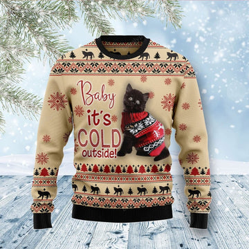 FUNSTUFFPRINT Black Cat Baby Ugly Christmas Sweater, Christmas gift for cat lover Ugly Sweater